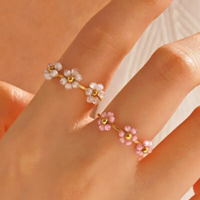 Triplet Flower Ring-Pink