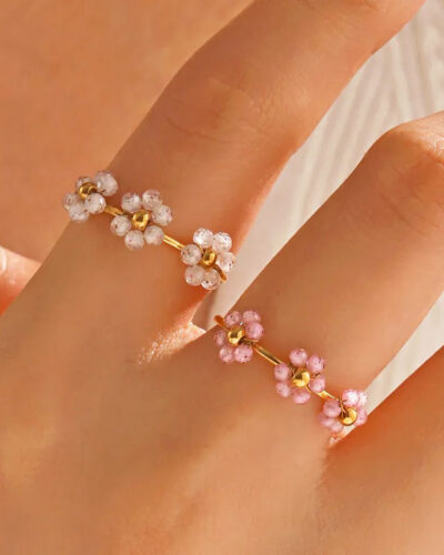 Triplet Flower Ring-White