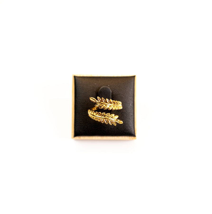 Bague femme Leaf Ring plaquée or 18 carats en acier inoxydable - Lumine Jewelry Maroc