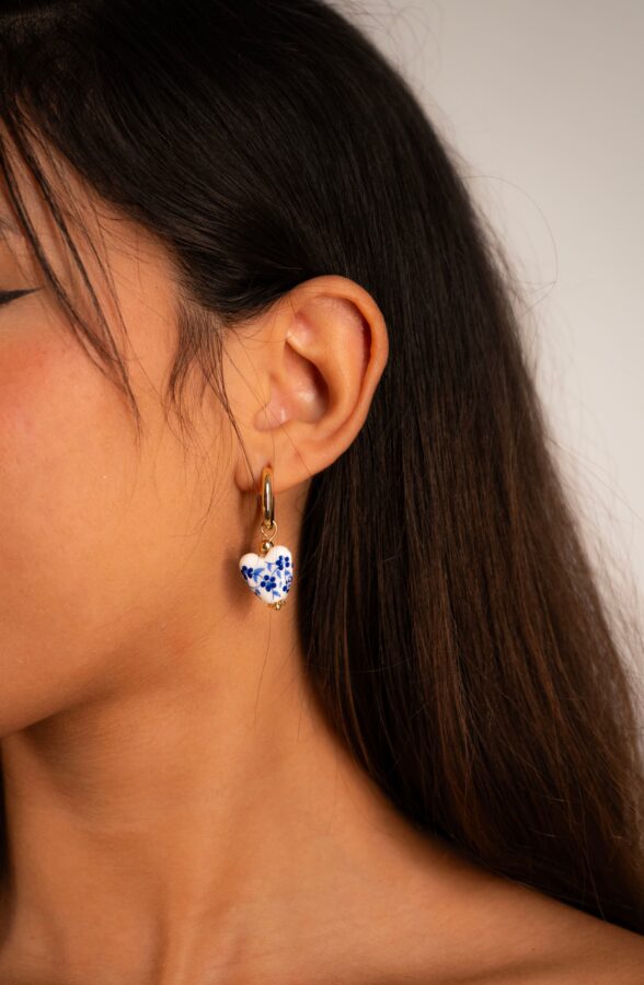 Boucles d'oreilles femme Heart Tile Hoops plaquées or 18 carats en acier inoxydable - Lumine Jewelry Maroc - Image 2