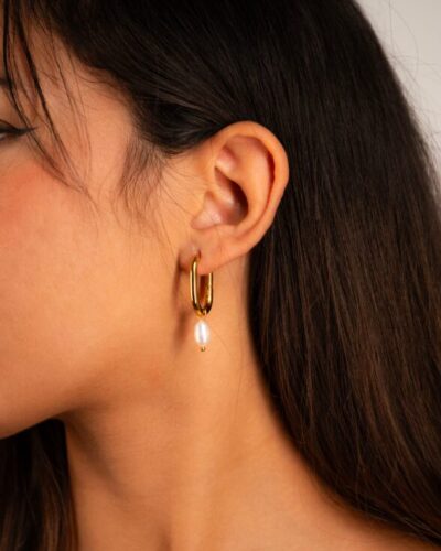 Boucles d'oreilles femme Grace Hoops plaquées or 18 carats en acier inoxydable - Lumine Jewelry Maroc - Image 2