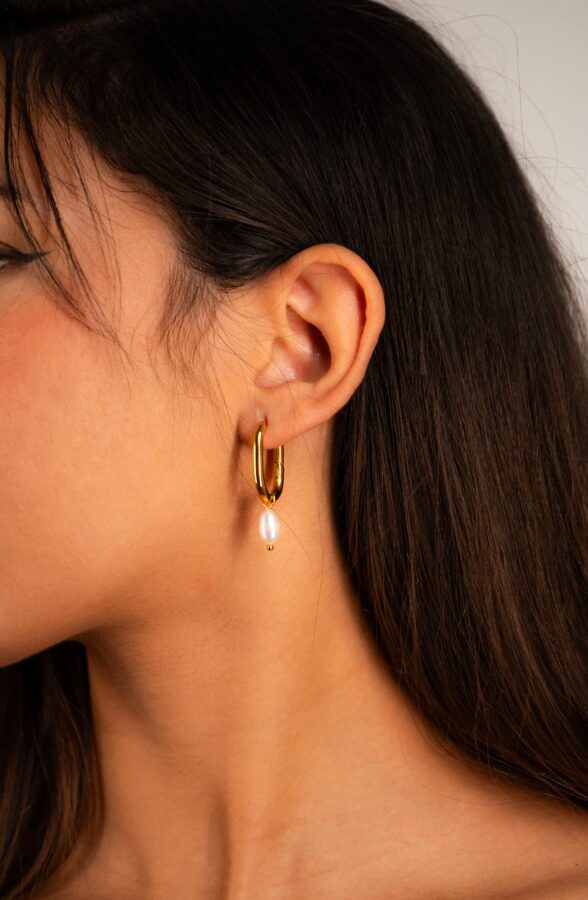 Boucles d'oreilles femme Grace Hoops plaquées or 18 carats en acier inoxydable - Lumine Jewelry Maroc - Image 2