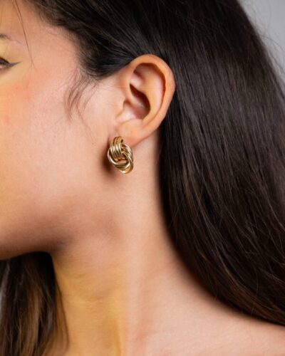 Boucles d'oreilles femme Double Knot gold earrings plaquées or 18 carats en acier inoxydable - Lumine Jewelry Maroc - Image 2