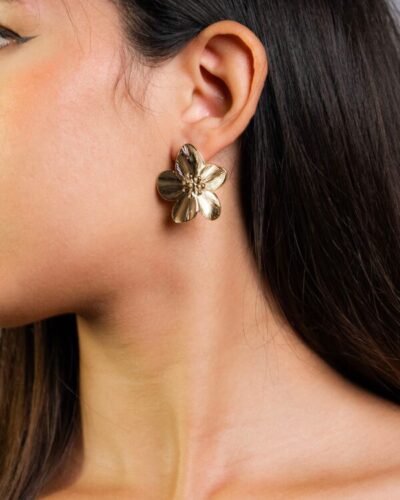 Boucles d'oreilles femme Golden Bloom Stud Earrings plaquées or 18 carats en acier inoxydable - Lumine Jewelry Maroc - Image 2