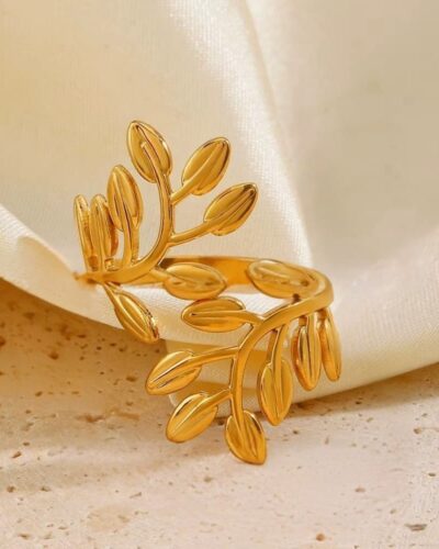 Bague femme Hugging Leaf Ring plaquée or 18 carats en acier inoxydable - Lumine Jewelry Maroc - Image 2