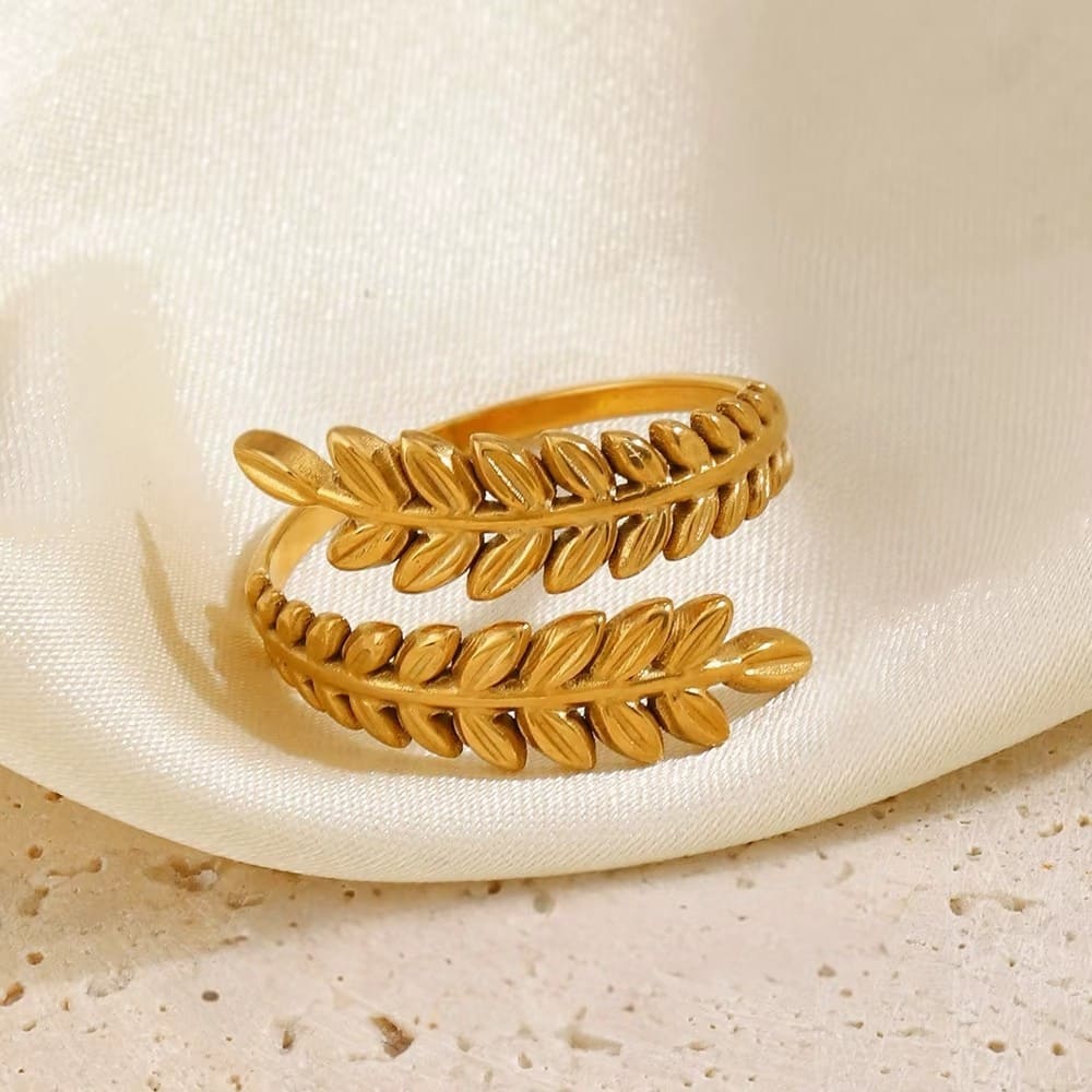 Bague femme Leaf Ring plaquée or 18 carats en acier inoxydable - Lumine Jewelry Maroc - Image 3