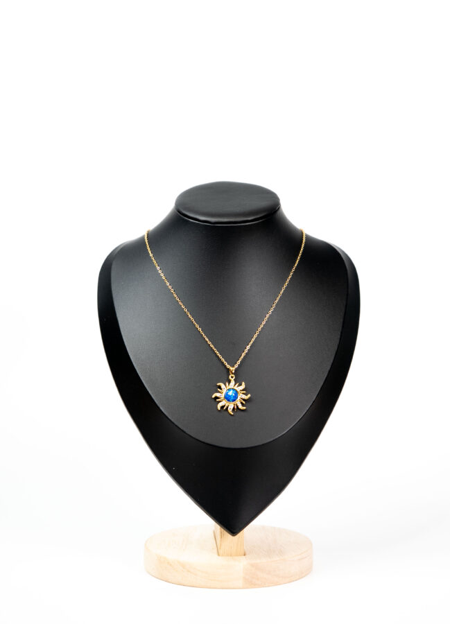Collier femme Sapphire Sun Necklace plaqué or 18 carats en acier inoxydable - Lumine Jewelry Maroc