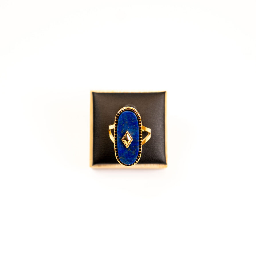 Bague femme Lapis stone ring plaquée or 18 carats en acier inoxydable - Lumine Jewelry Maroc