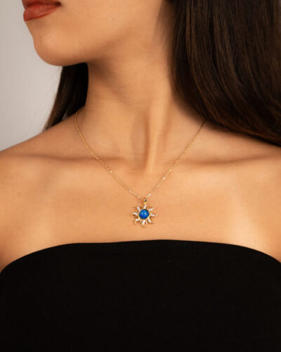 Collier femme Sapphire Sun Necklace plaqué or 18 carats en acier inoxydable - Lumine Jewelry Maroc - Image 2