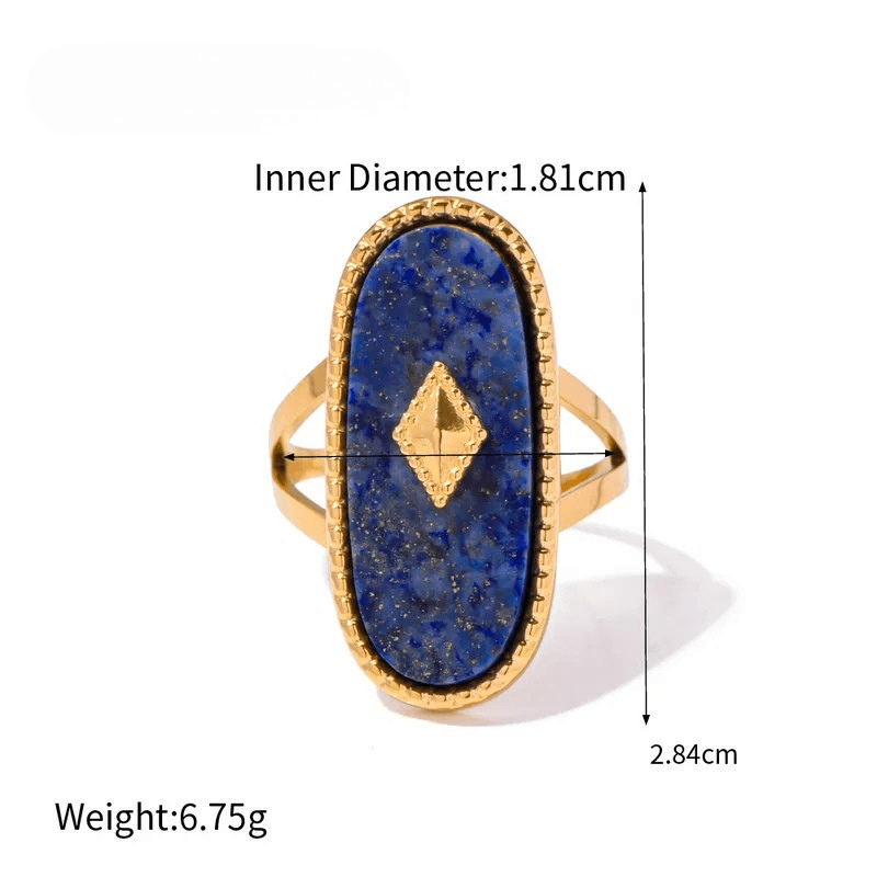 Bague femme Lapis stone ring plaquée or 18 carats en acier inoxydable - Lumine Jewelry Maroc - Image 3