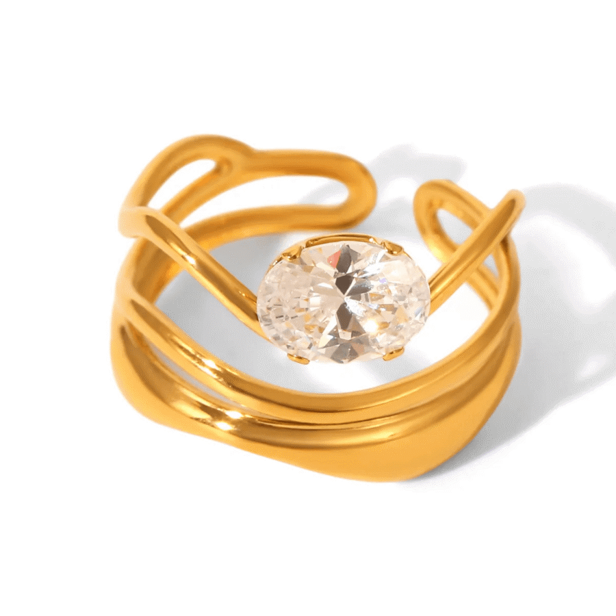 Bague femme Wavelength Solitaire Ring plaquée or 18 carats en acier inoxydable - Lumine Jewelry Maroc - Image 3
